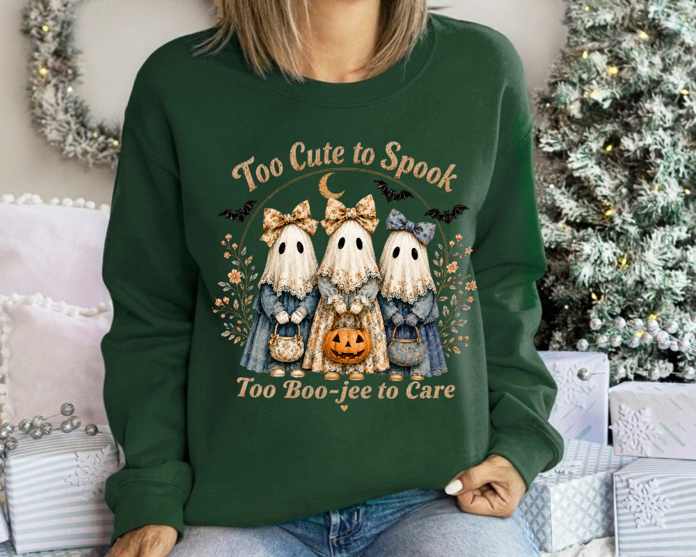 Too Cute to Spook Sweatshirt, Cute Ghost Halloween Crewneck, Coquette Ghost Sweatshirt, Spooky Season Fall Shirt, Halloween Gift for Women