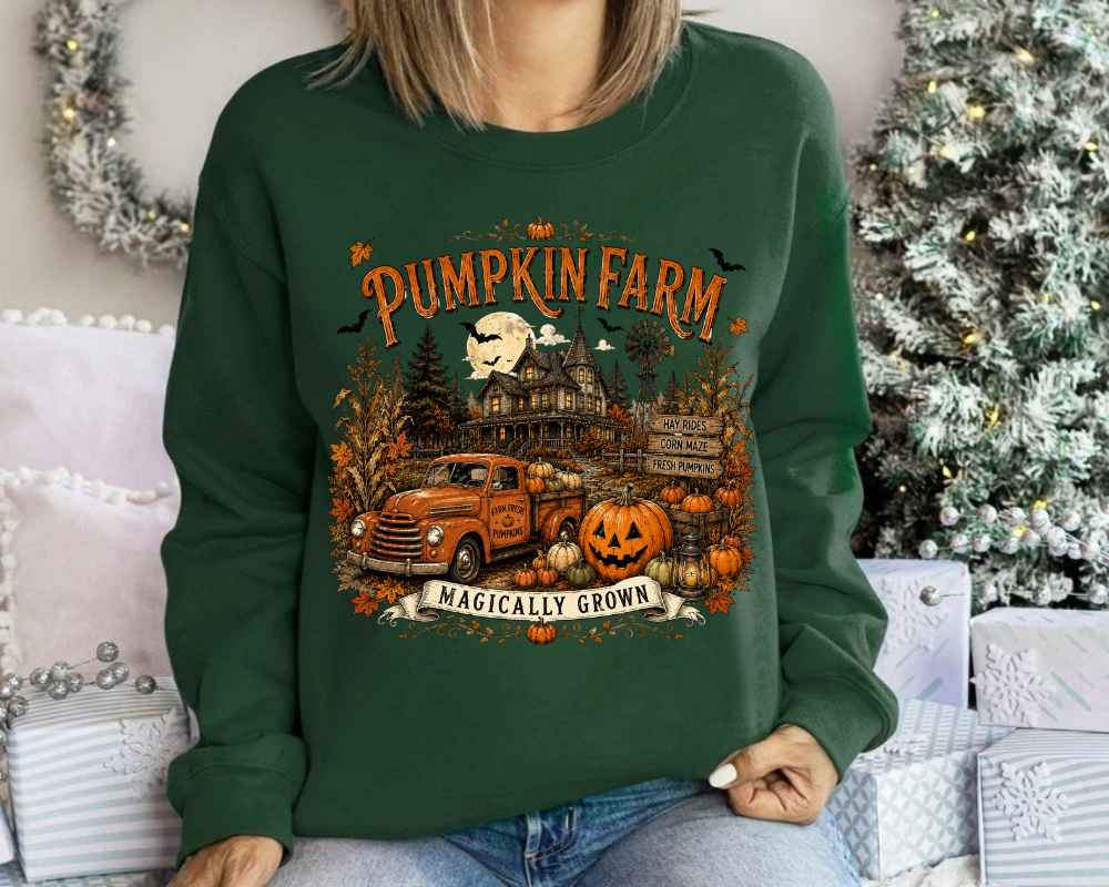 Pumpkin Farm Sweatshirt, Vintage Pumpkin Patch Crewneck, Halloween Fall Truck Shirt, Farmhouse Autumn Sweatshirt