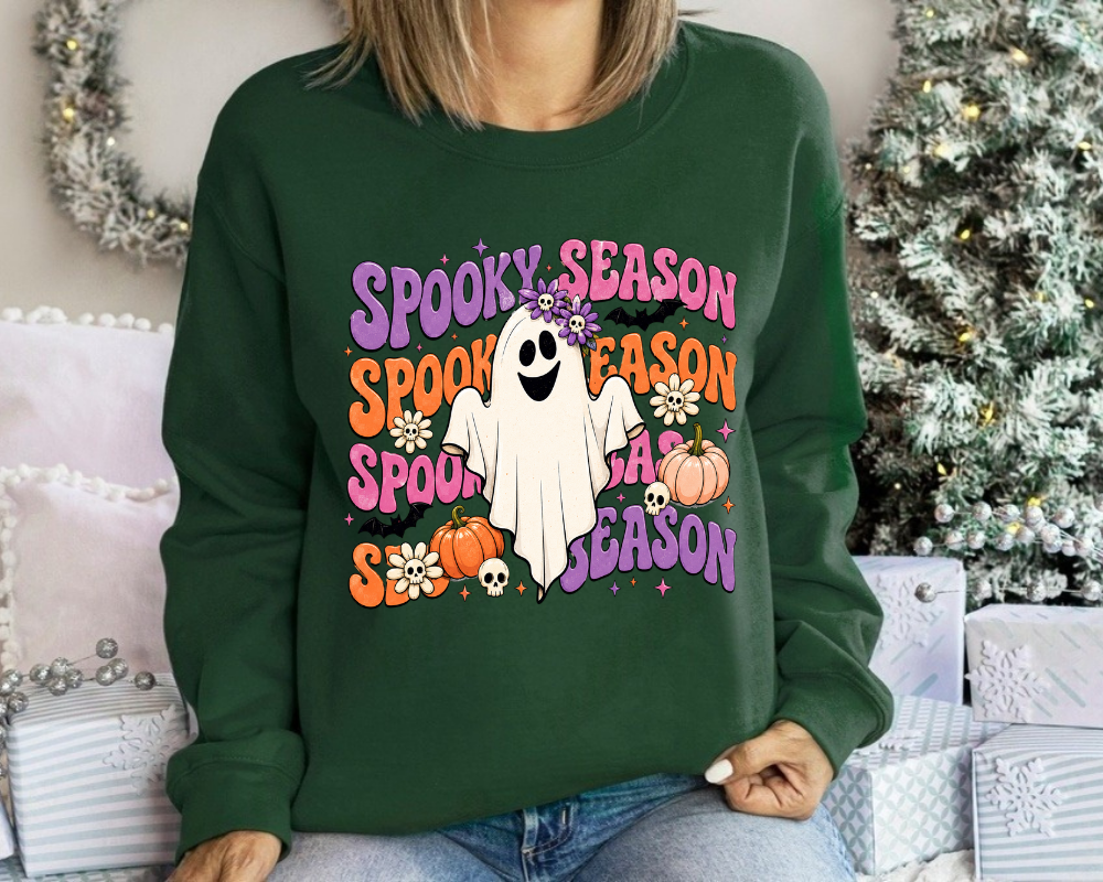 Spooky Season Ghost Halloween Sweatshirt, Retro Halloween Sweatshirt for Women