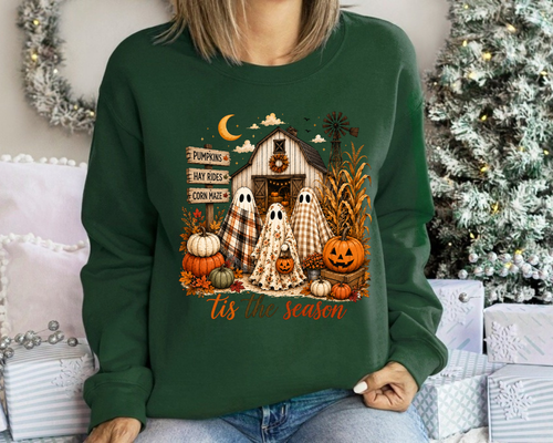 'Tis the Season, Spooky Season Sweatshirt, Ghost Pumpkin Patch Crewneck, Gift for Halloween Lovers