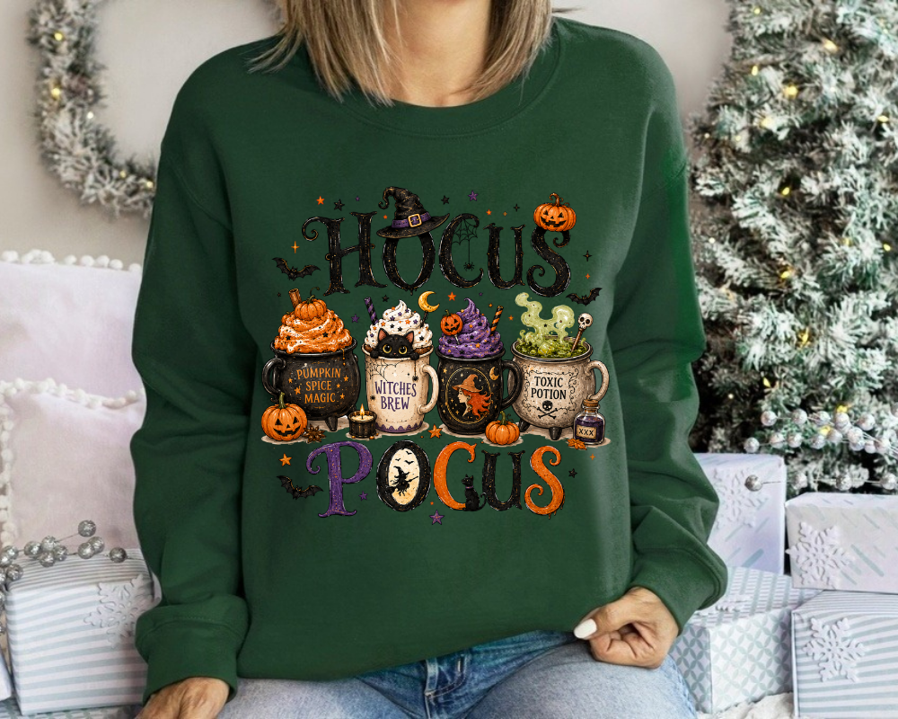 Hocus Pocus Halloween Sweatshirt, Witch Coffee Crewneck, Pumpkin Spice Magic Shirt, Spooky Season Graphic Pullover, Fall Gift for Women