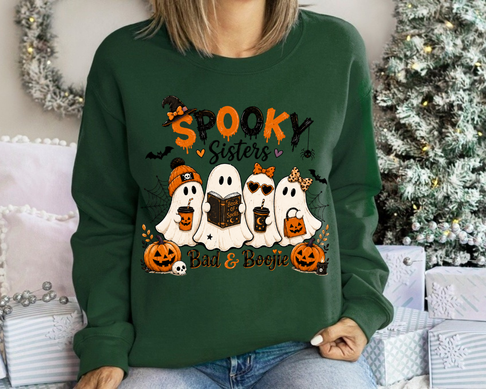 Spooky Sisters Halloween Ghost Sweatshirt, Spooky Season Crewneck, Cute Ghost Shirt, Bestie Gift for Women