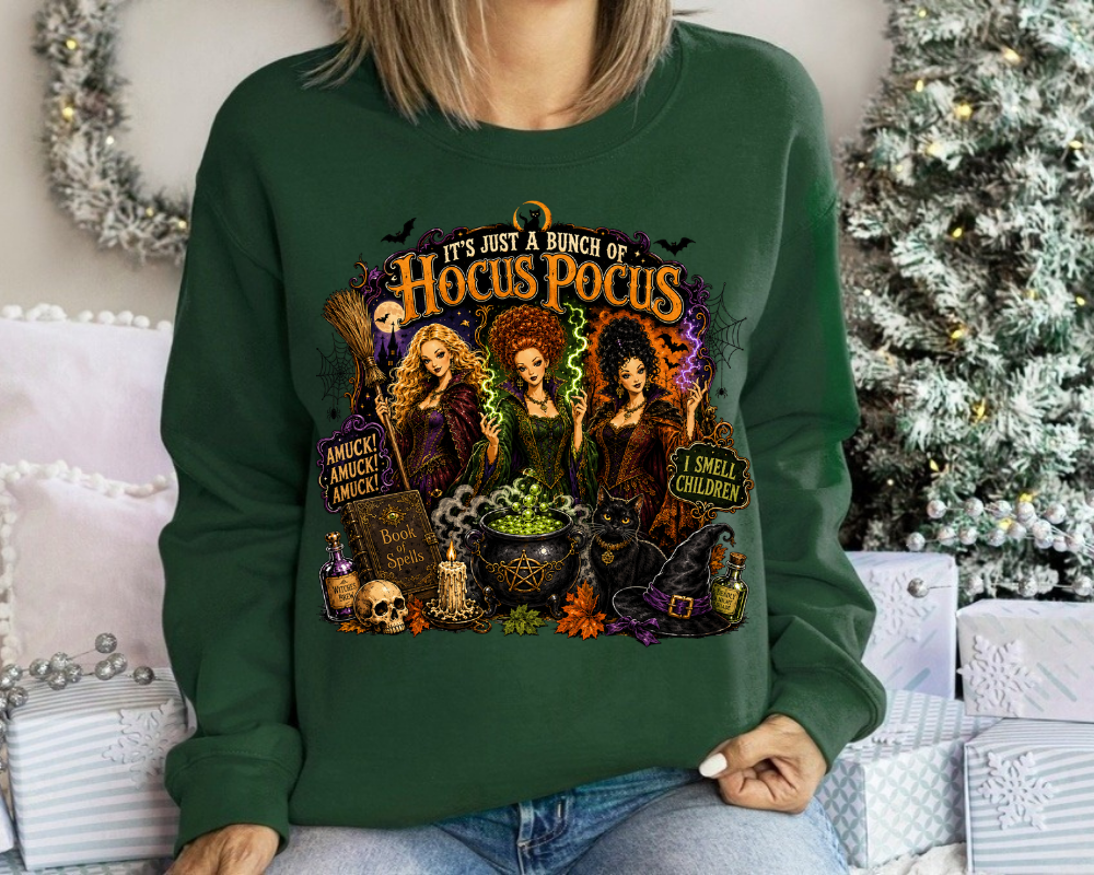 It's Just a Bunch of Hocus Pocus Sweatshirt, Halloween Witch Sweatshirt, Spooky Season Crewneck, Fall Halloween Shirt, Witchy Gift for Women