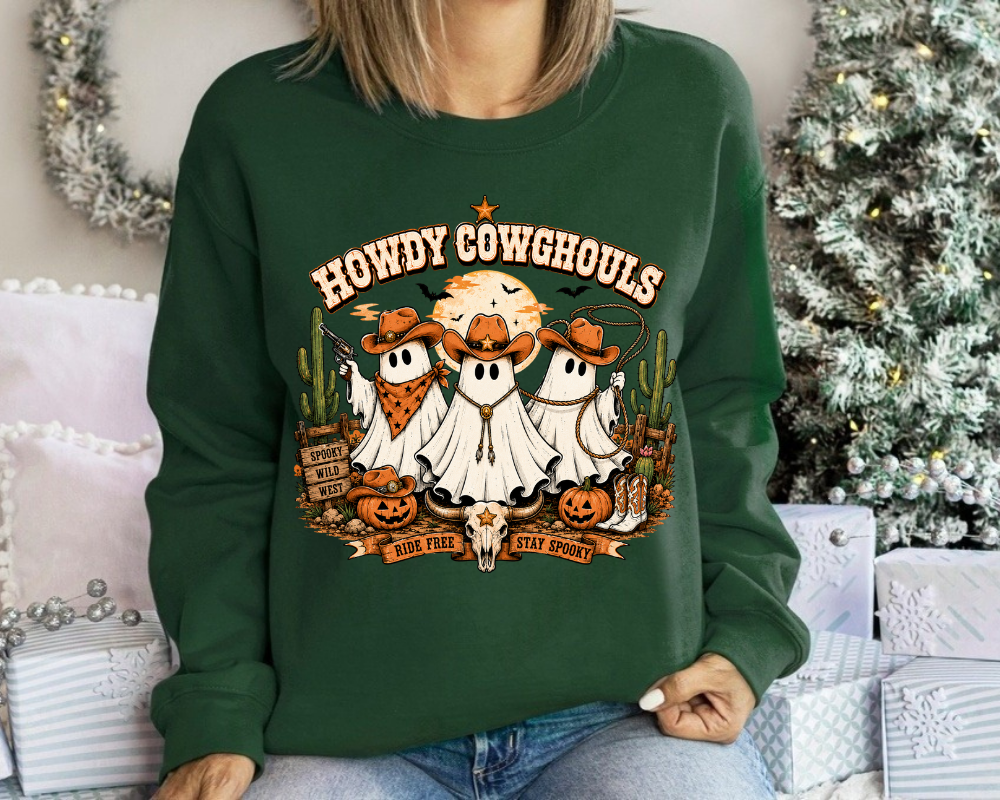 Howdy Cowghouls Sweatshirt, Western Halloween Ghost Crewneck, Cowgirl Ghost Shirt, Cute Country Halloween Gifts