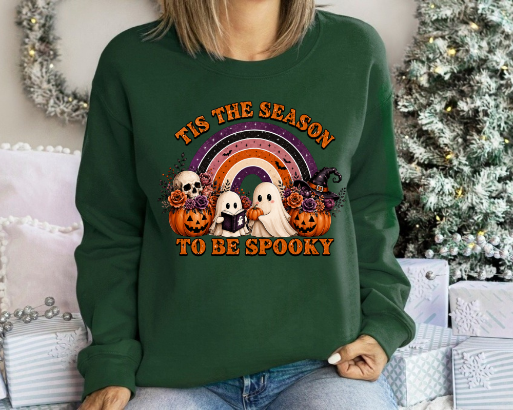Tis the Season to Be Spooky Halloween Sweatshirt, Cute Ghost and Pumpkin Halloween Sweatshirt