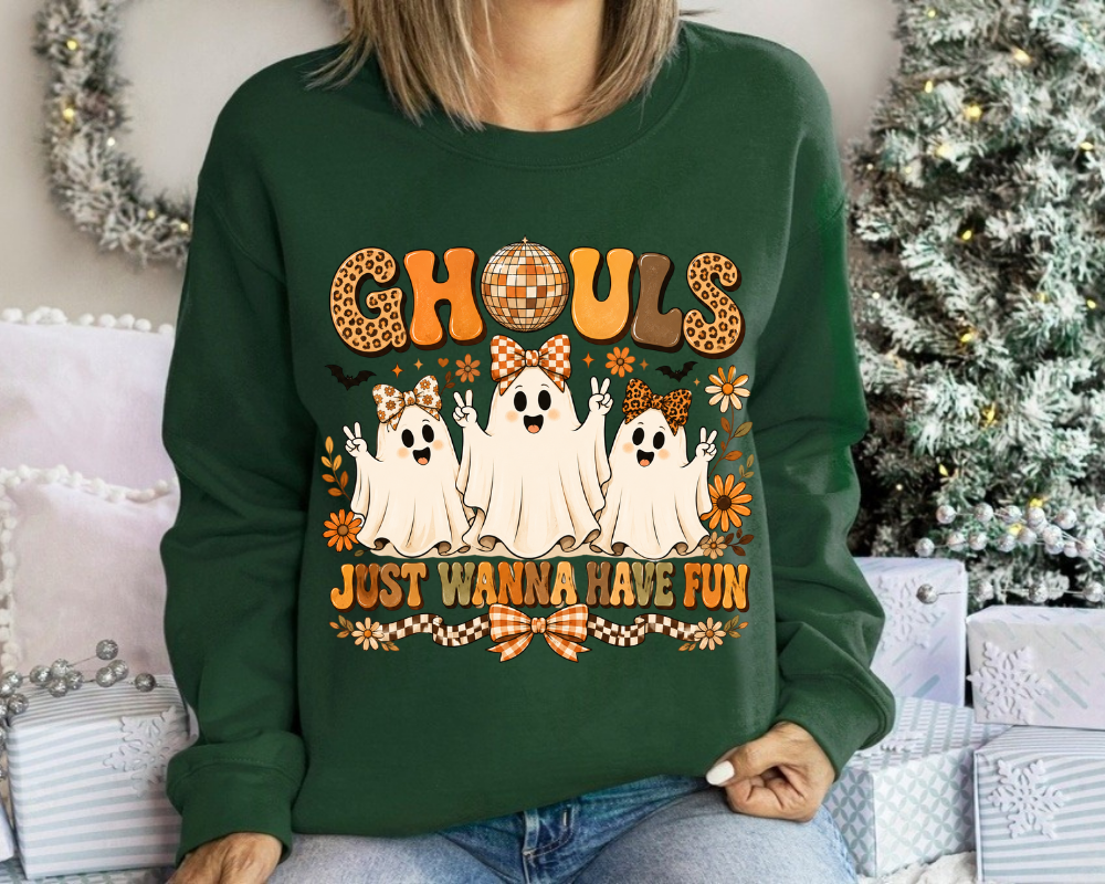 Cute Ghost Halloween Sweatshirt, Ghouls Just Wanna Have Fun Crewneck, Spooky Season Shirt, Retro Halloween Sweatshirt, Gift for Women