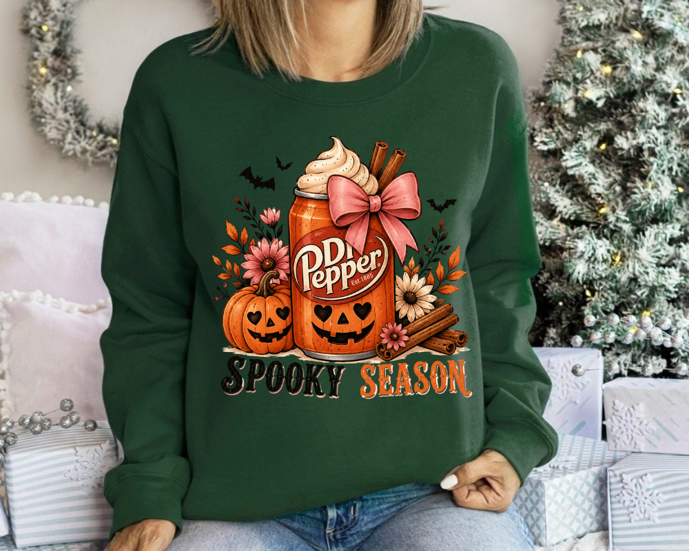 Cute Pumpkin Soda Sweatshirt, Spooky Season Crewneck, Fall Halloween Shirt, Pink Bow Autumn Sweatshirt, Halloween Gift for Women