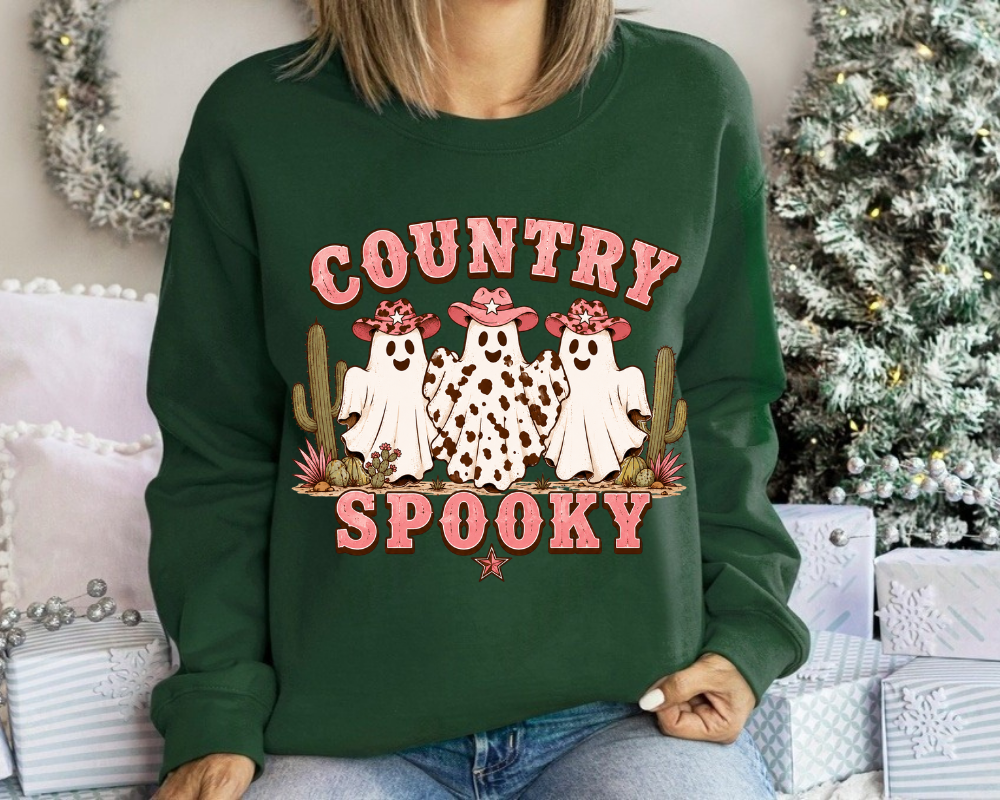 Western Halloween Ghost Sweatshirt – Cute Cowgirl Ghost Crewneck for Women