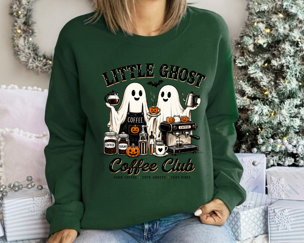 Little Ghost Coffee Club Sweatshirt, Cute Halloween Coffee Lover Crewneck, Cozy Fall Gift for Her