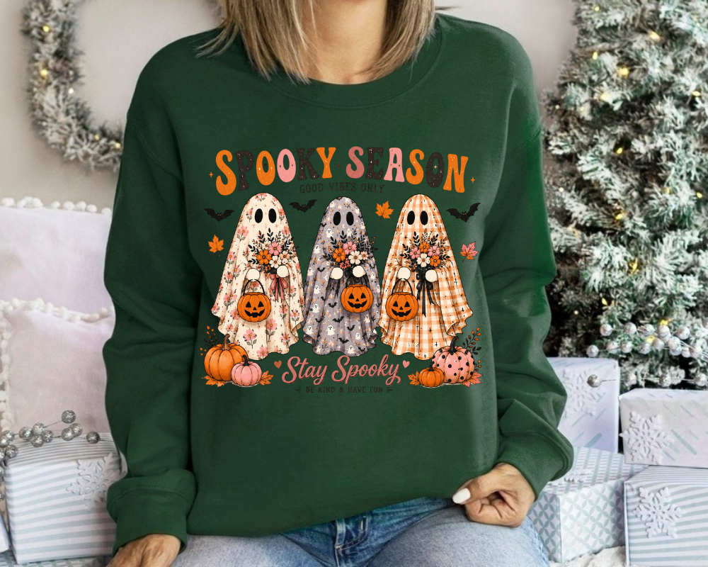 Spooky Season Ghost Sweatshirt, Cute Floral Ghost Halloween Shirt, Coquette Fall Crewneck, Pumpkin Ghost Sweatshirt, Cute Halloween Gift