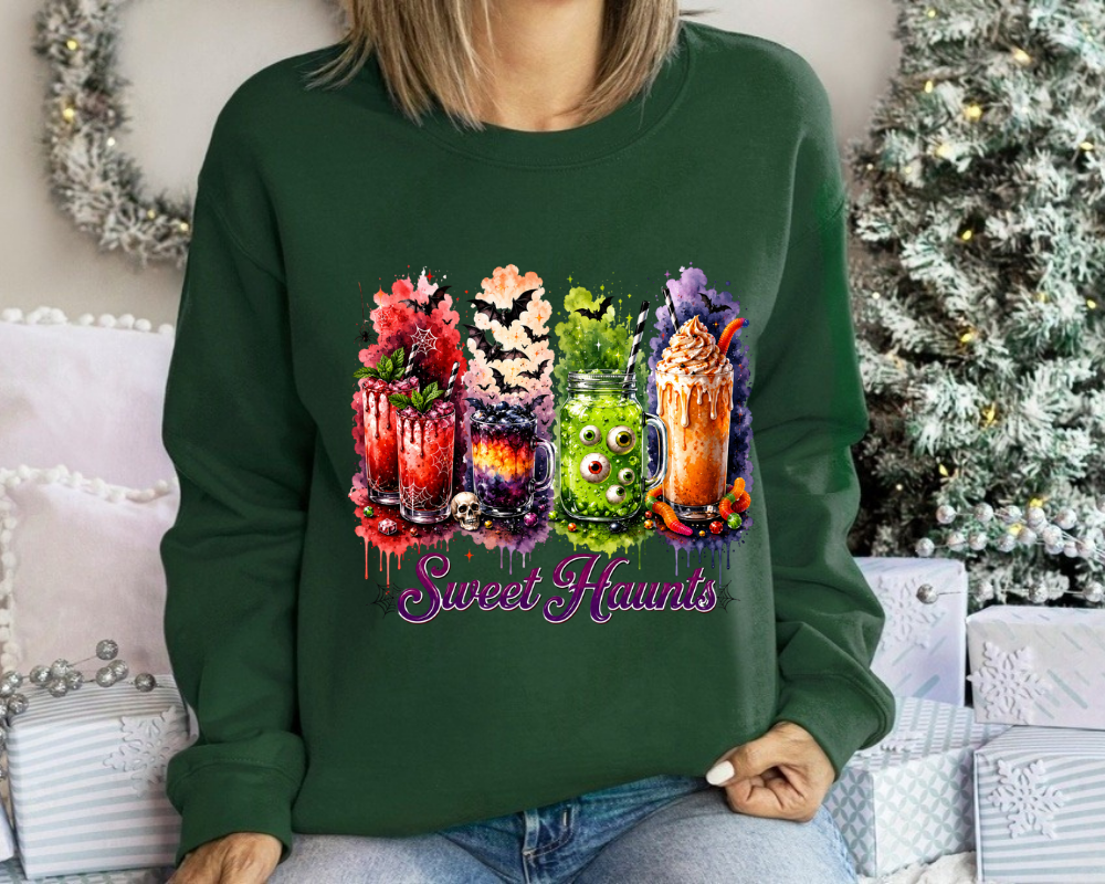 Sweet Haunts Halloween Sweatshirt, Spooky Cocktail Drinks Sweatshirt