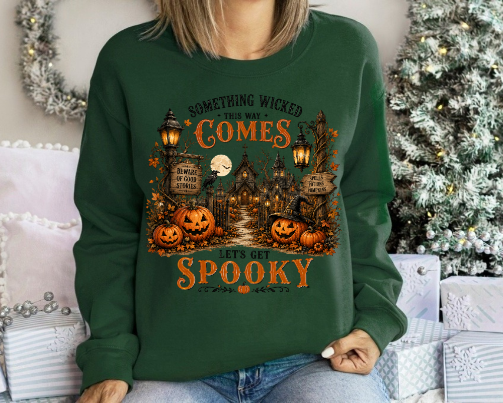 Something Wicked This Way Comes, Vintage Halloween Sweatshirt, Haunted House Pumpkin Shirt, Spooky Season Graphic Crewneck, Fall Halloween Gift for Women