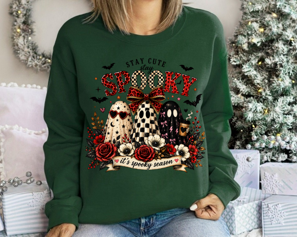 Spooky Season Sweatshirt, Stay Cute Stay Spooky Crewneck, Cute Ghost Halloween Shirt, Coquette Ghost Graphic Sweatshirt, Halloween Gift for Women