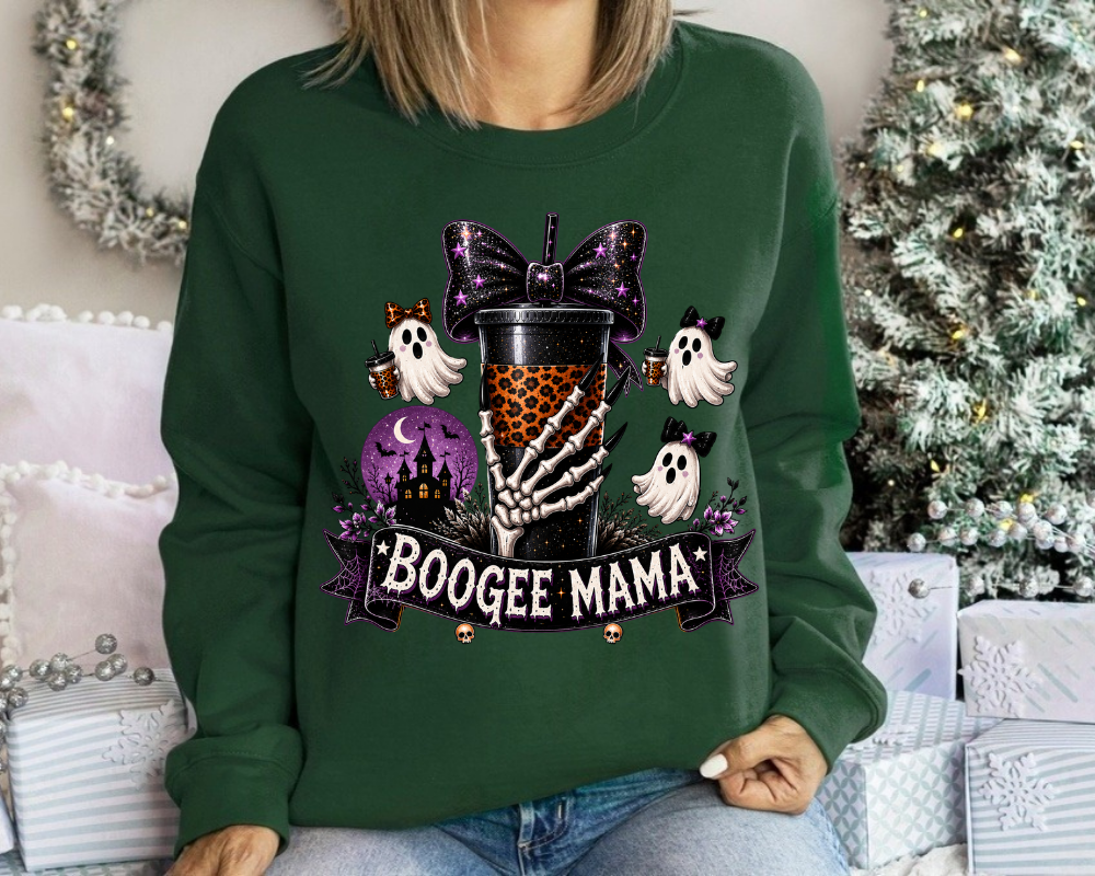 Boogee Mama Sweatshirt, Ghost Halloween Sweatshirt, Spooky Season Coffee Crewneck, Cute Coquette Halloween Shirt, Gift for Women