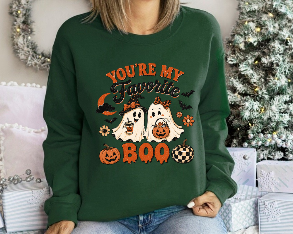 You're My Favorite Boo - Halloween Ghost Sweatshirt, Cozy Fall Graphic Hoodie, Spooky Season Sweater, Gift for Women