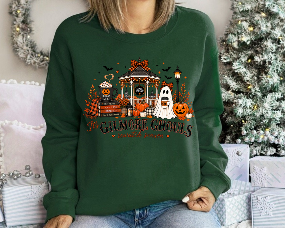 'Tis Gilmore Ghouls Rewatch Season Sweatshirt, Cozy Fall Hoodie, Pumpkin Coffee Ghost Crewneck, Gift for Book Lovers