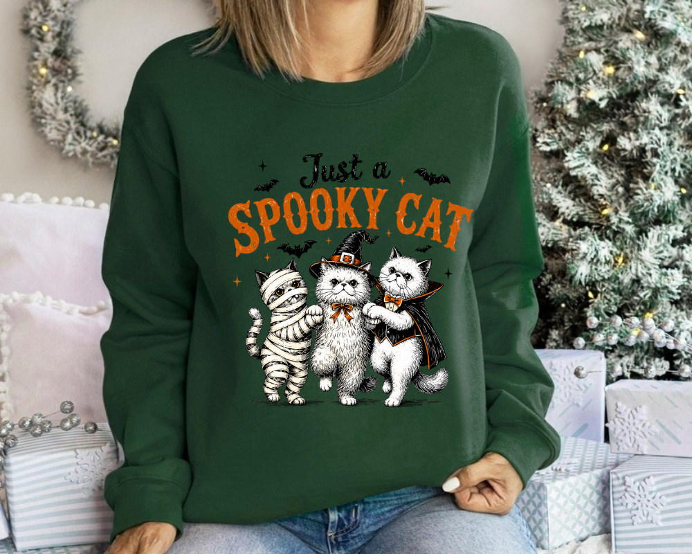 Just a Spooky Cat Halloween Sweatshirt, Cute Cat Ghost Crewneck, Halloween Gift for Cat Lovers