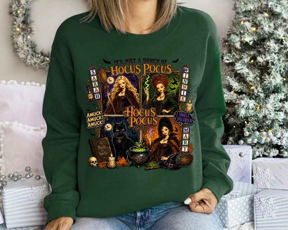 It's Just a Bunch of Hocus Pocus Sweatshirt, Halloween Witch Sweatshirt, Spooky Season Crewneck, Cute Fall Halloween Shirt, Witchy Autumn Gift for Women
