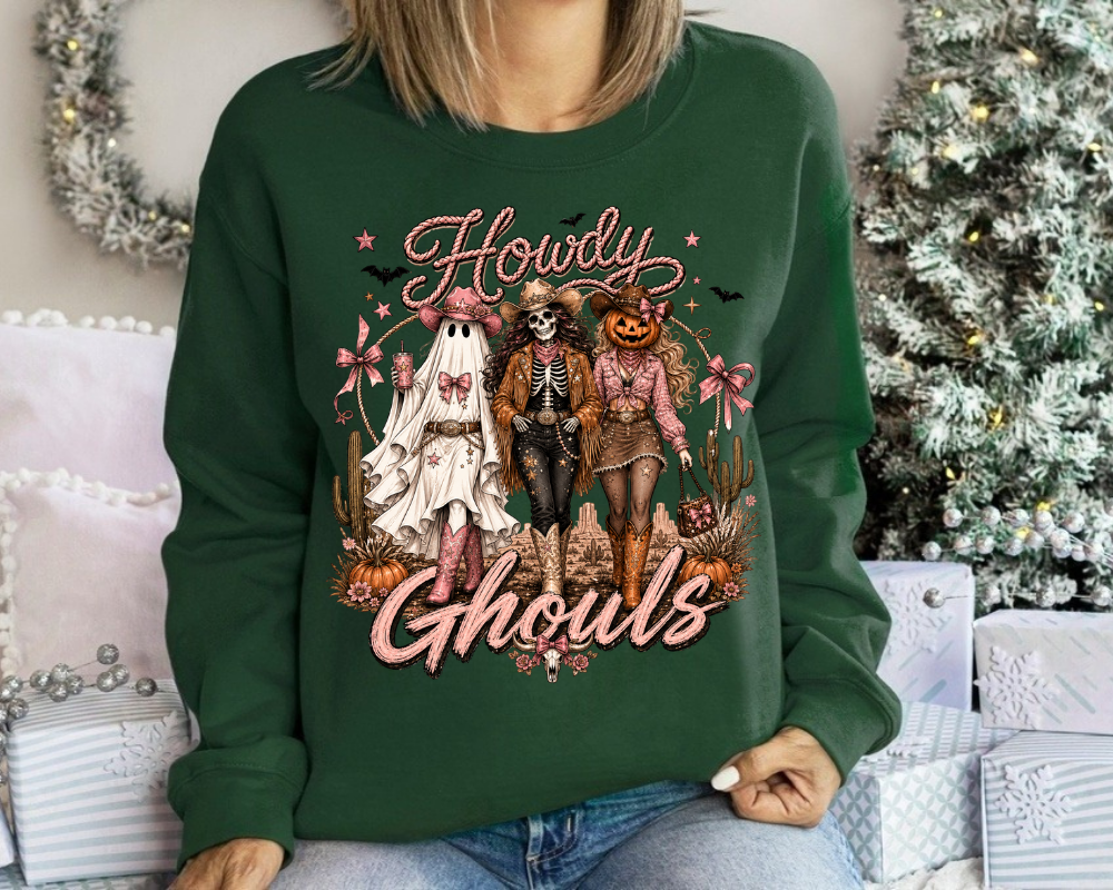 Howdy Ghouls Sweatshirt, Western Halloween Cowgirl Crewneck, Ghost Skeleton Pumpkin Shirt, Spooky Country Fall Gift for Women
