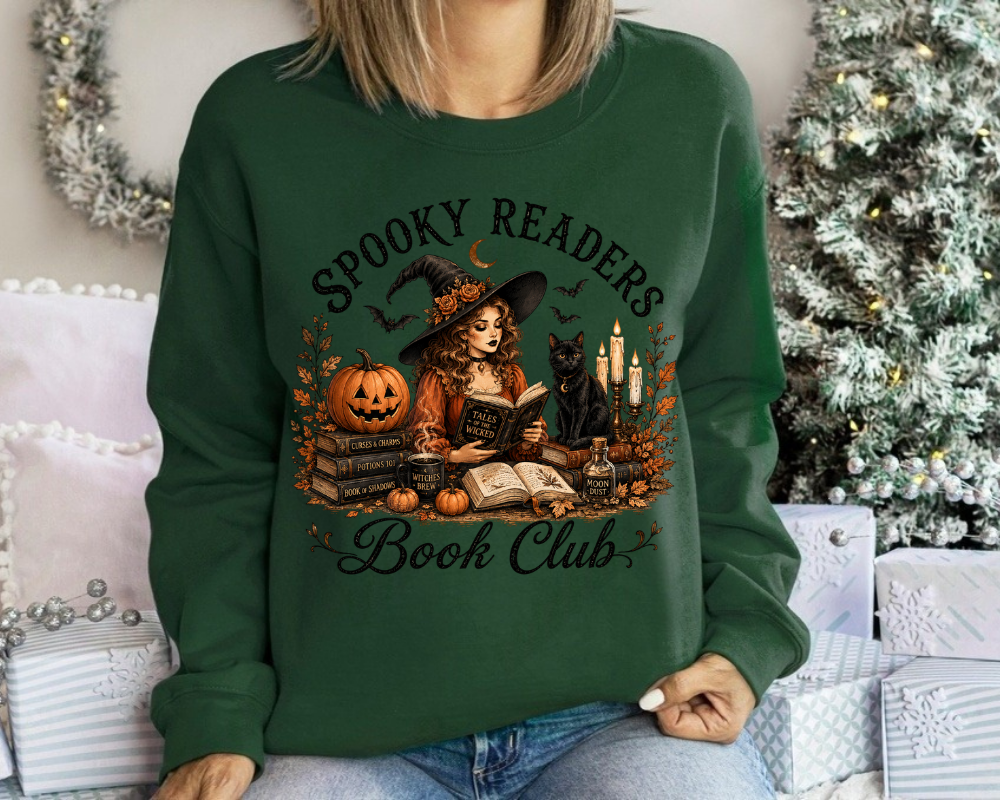 Spooky Readers Book Club Sweatshirt, Halloween Book Lover Crewneck, Witch Reading Sweatshirt for Women