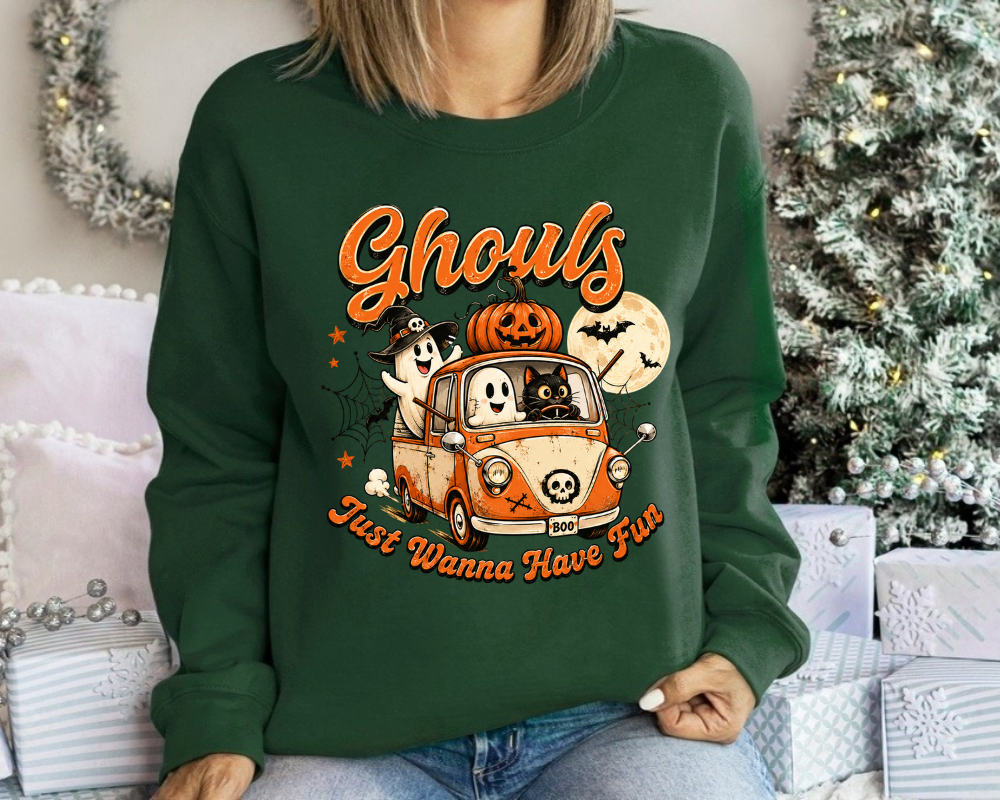 Ghouls Just Wanna Have Fun, Vintage Halloween Ghost Sweatshirt, Cute Spooky Season Shirt, Retro Fall Graphic Crewneck, Halloween Road Trip Gift