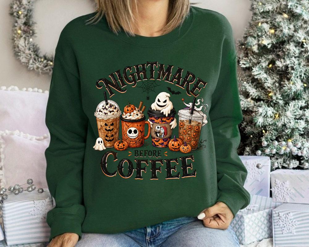 Nightmare Before Coffee Halloween Sweatshirt, Spooky Ghost Coffee Shirt, Pumpkin Spice Season Crewneck, Cute Fall Coffee Gift