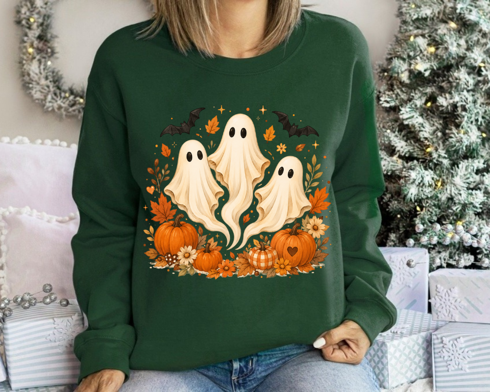 Cute Ghost Halloween Sweatshirt, Spooky Season Ghost Crewneck, Pumpkin Fall Sweatshirt, Coquette Ghost Shirt, Cute Halloween Gift