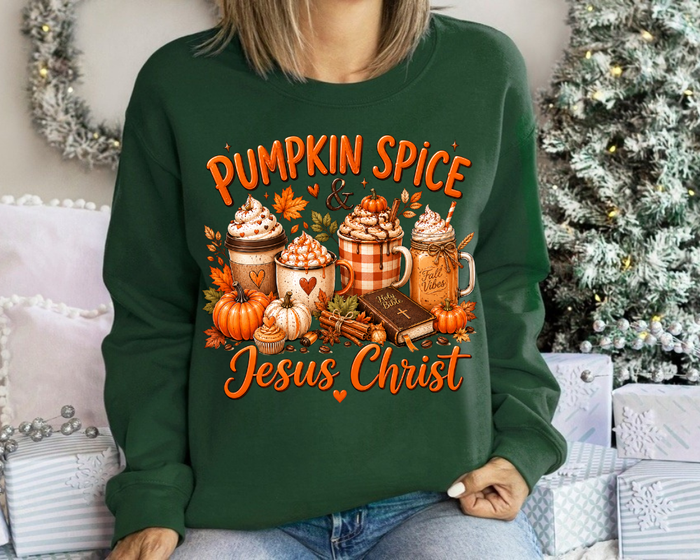 Pumpkin Spice Christian Sweatshirt, Faith Fall Coffee Sweatshirt, Jesus Christ Autumn Crewneck
