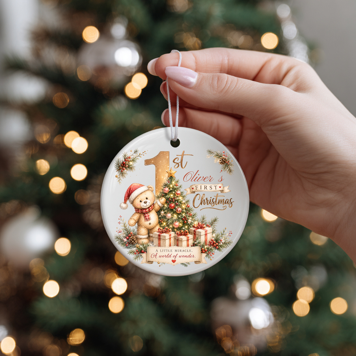 Personalized Teddy Bear Baby’s 1st Christmas Ornament 2026, Christmas Tree Ornaments