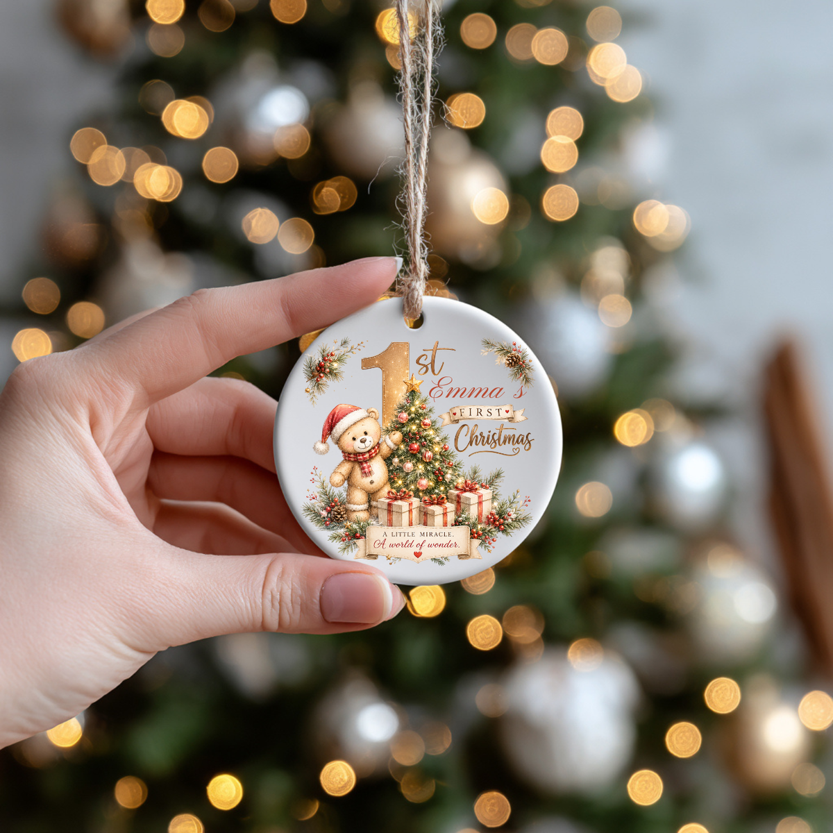 Personalized Teddy Bear Baby’s 1st Christmas Ornament 2026, Christmas Tree Ornaments