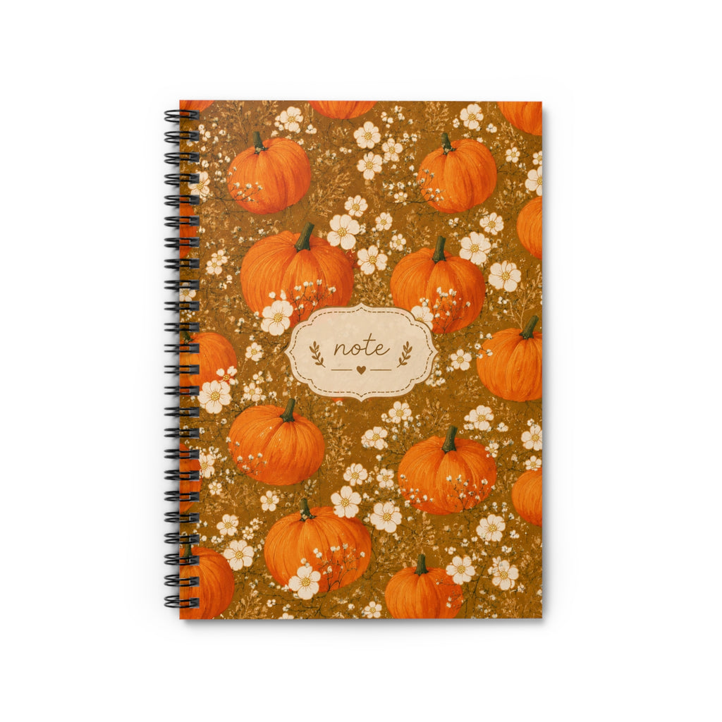 Fall Pumpkin Spiral Notebook – Vintage Floral 6x8 Ruled Journal, Autumn Notebook, Cozy Fall Stationery