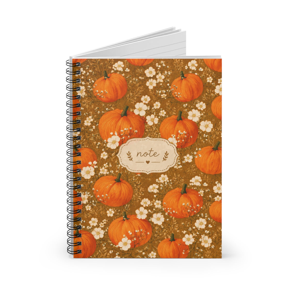 Fall Pumpkin Spiral Notebook – Vintage Floral 6x8 Ruled Journal, Autumn Notebook, Cozy Fall Stationery