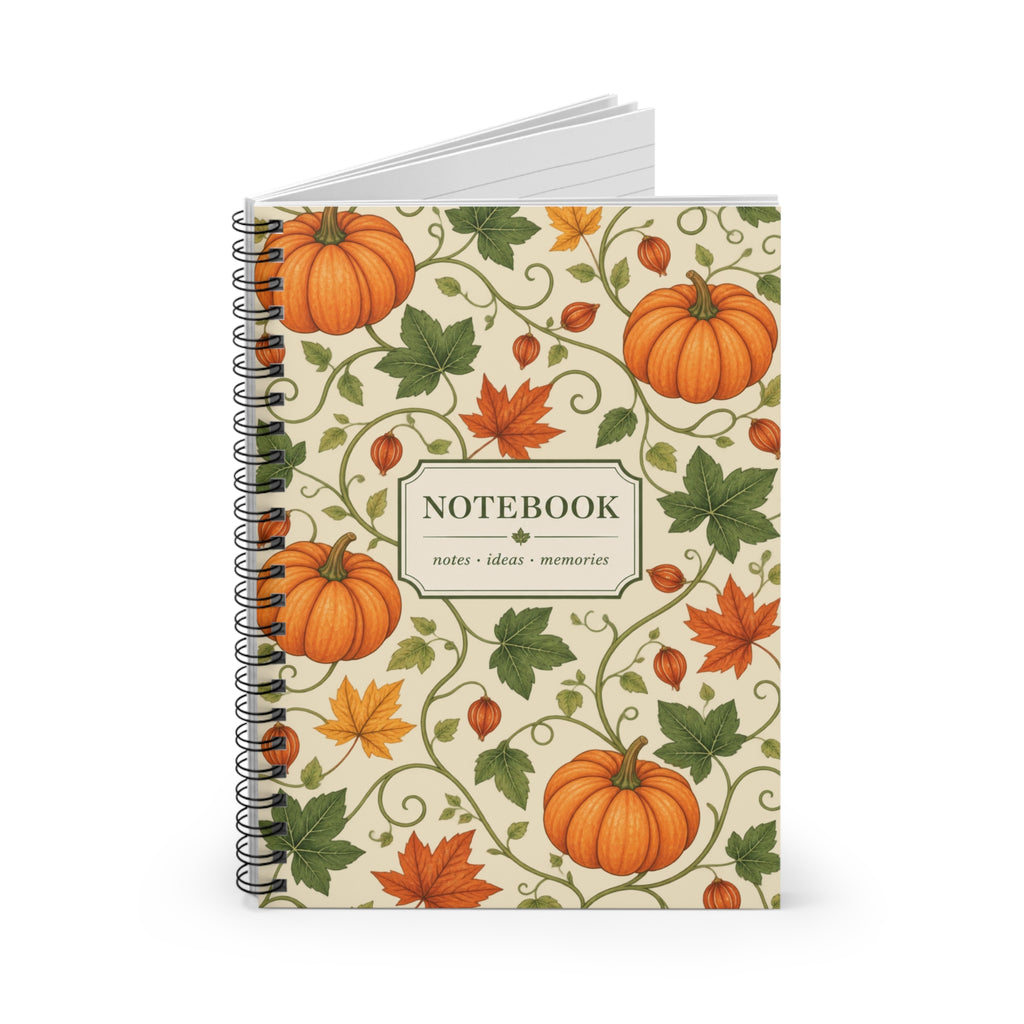 Fall Spiral Notebook – Pumpkin Journal, 6x8 Ruled Notebook, Autumn Writing Journal, Cozy Fall Stationery Gift
