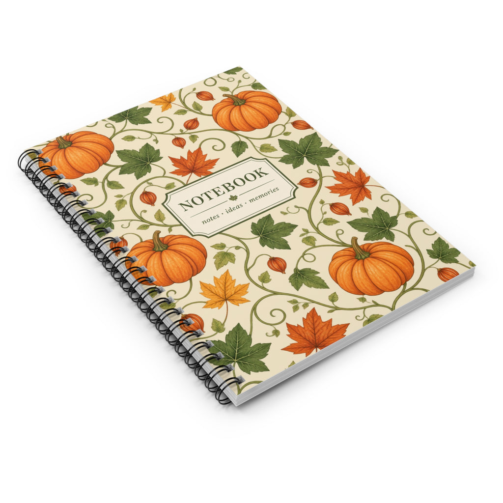 Fall Spiral Notebook – Pumpkin Journal, 6x8 Ruled Notebook, Autumn Writing Journal, Cozy Fall Stationery Gift