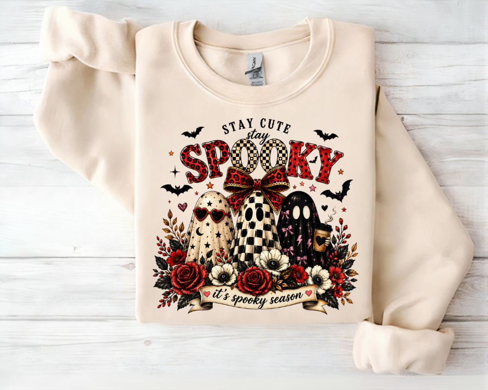 Spooky Season Sweatshirt, Stay Cute Stay Spooky Crewneck, Cute Ghost Halloween Shirt, Coquette Ghost Graphic Sweatshirt, Halloween Gift for Women